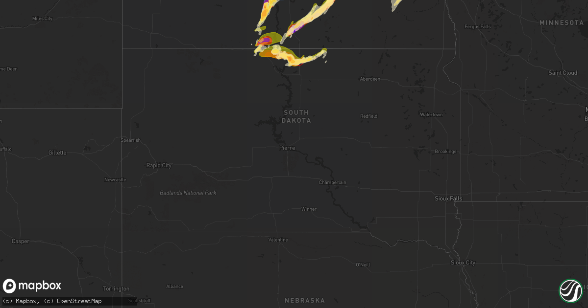 Hail map in South Dakota on August 28, 2024