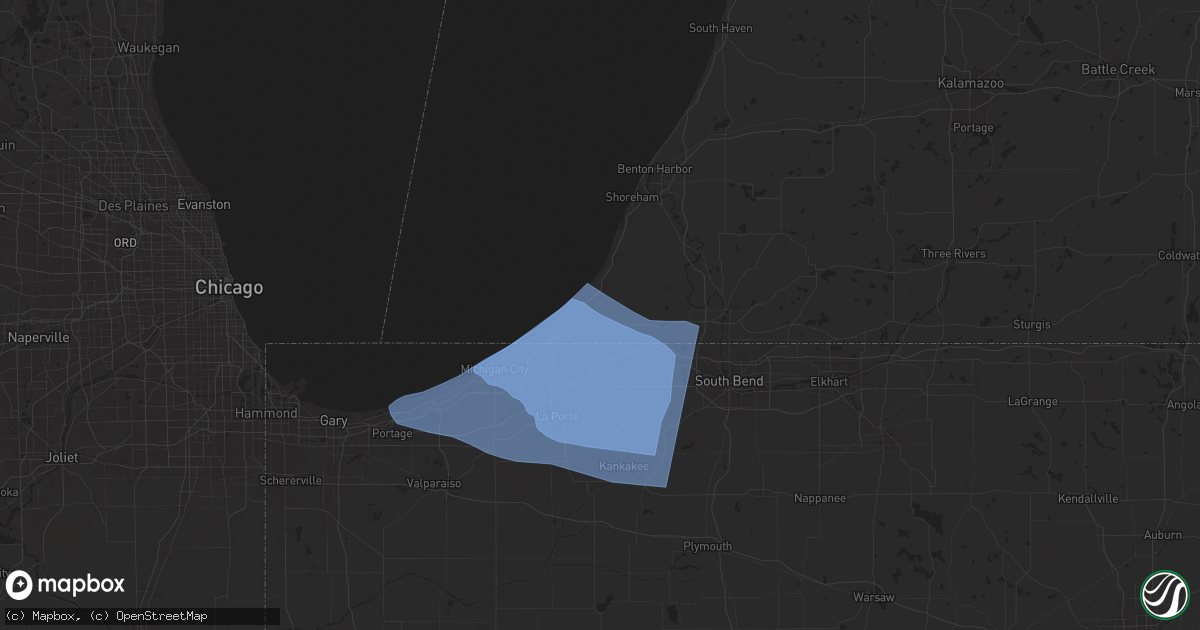 Hail map in Three Oaks, MI on August 28, 2024