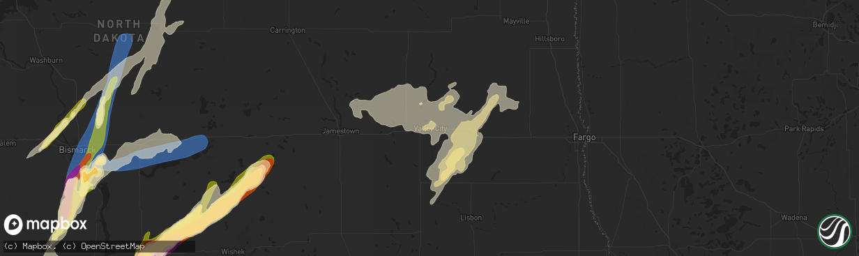 Hail map in Valley City, ND on August 28, 2024