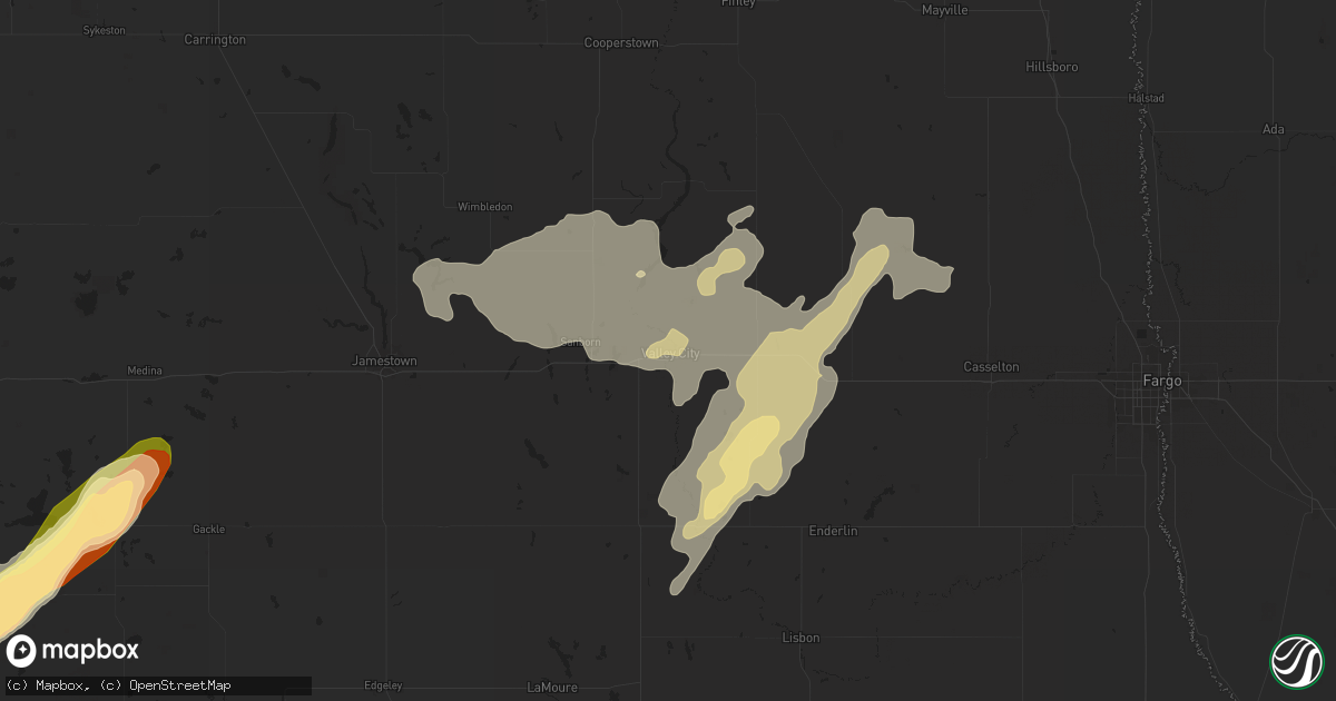 Hail map in Valley City, ND on August 28, 2024