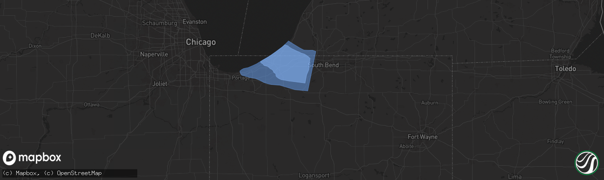 Hail map in Walkerton, IN on August 28, 2024