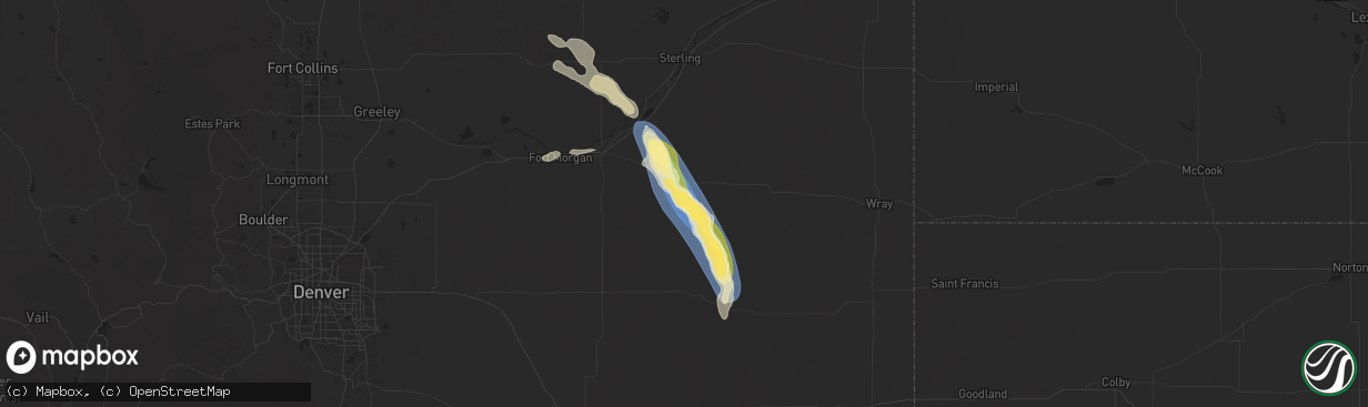 Hail map in Akron, CO on August 28, 2025