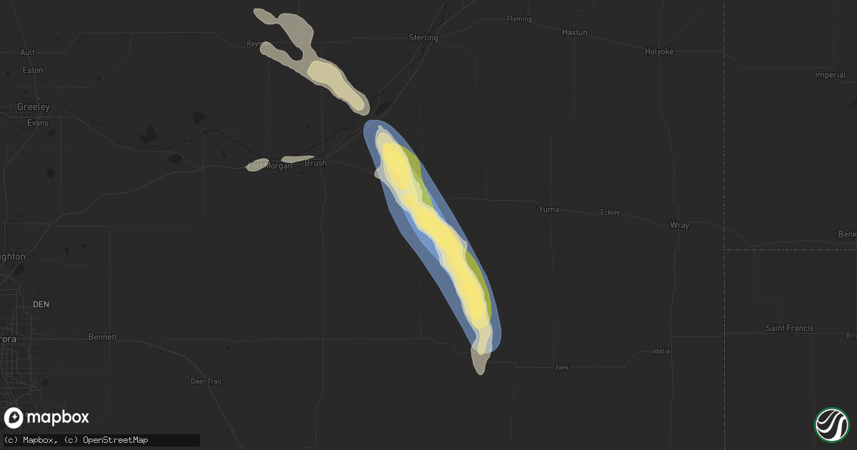 Hail map in Akron, CO on August 28, 2025