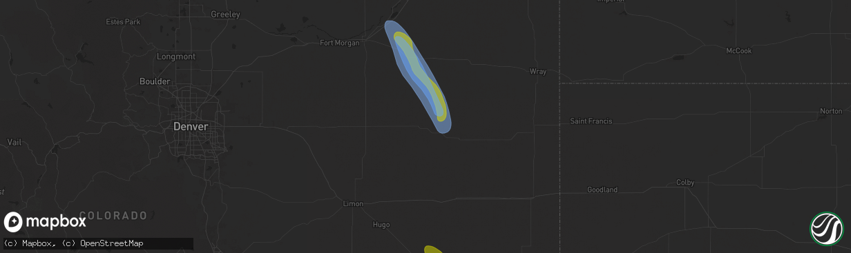 Hail map in Anton, CO on August 28, 2025