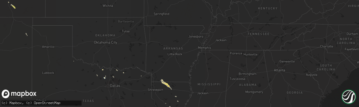 Hail map in Arkansas on August 28, 2025