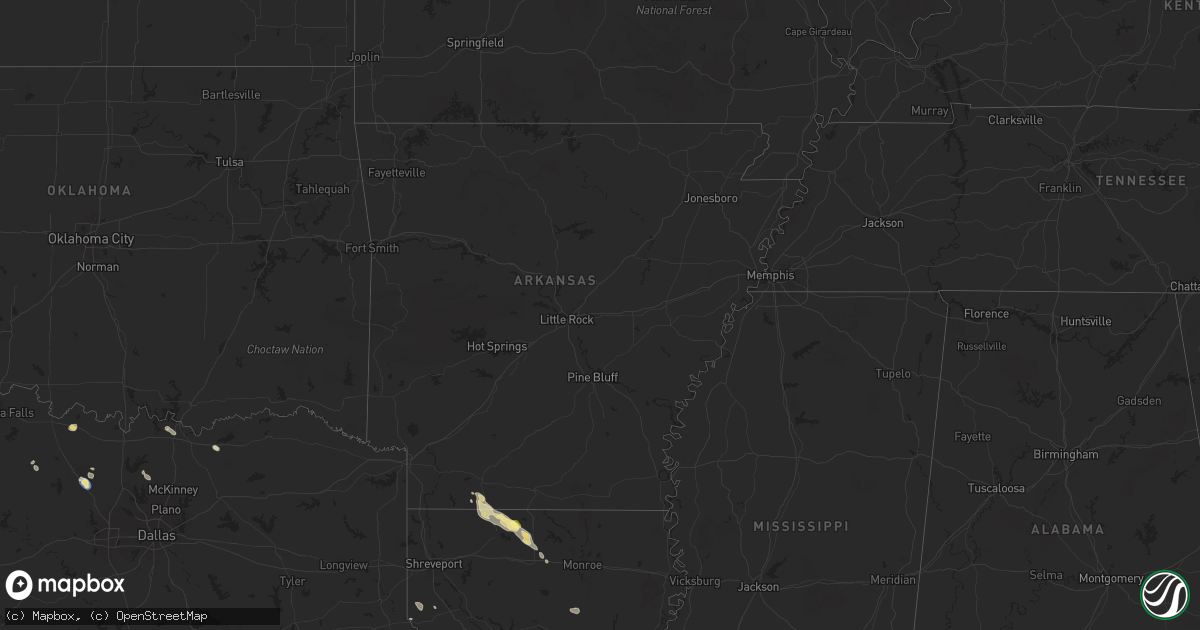 Hail map in Arkansas on August 28, 2025
