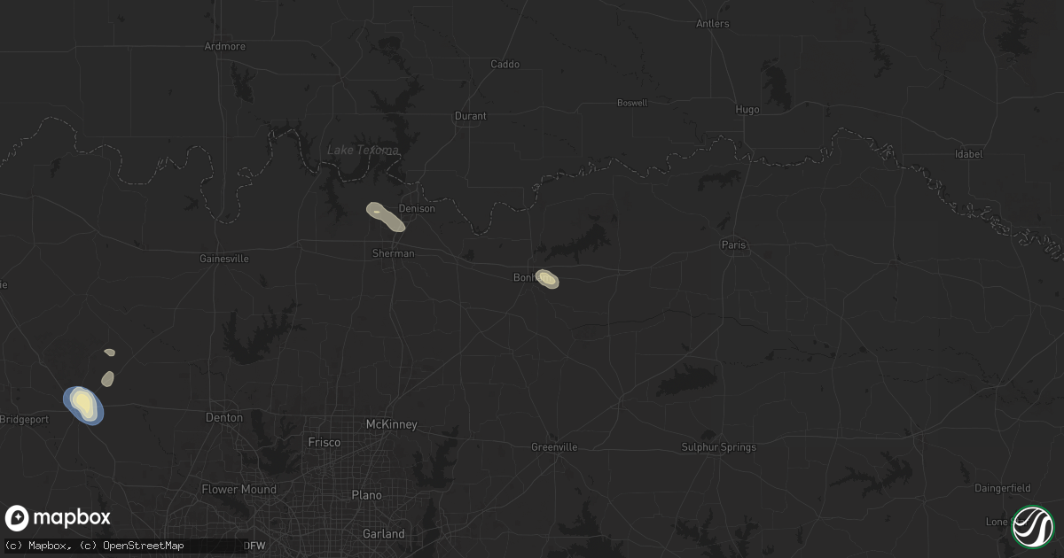 Hail map in Bonham, TX on August 28, 2025