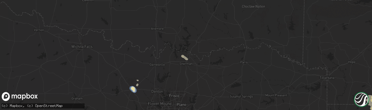 Hail map in Denison, TX on August 28, 2025
