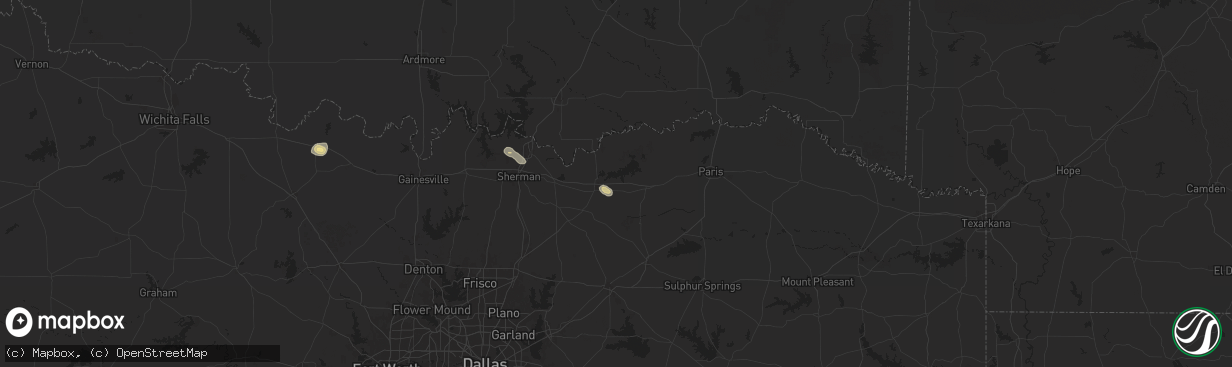 Hail map in Dodd City, TX on August 28, 2025