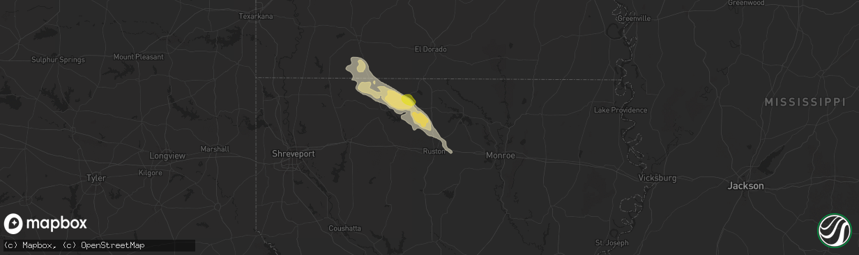 Hail map in Dubach, LA on August 28, 2025