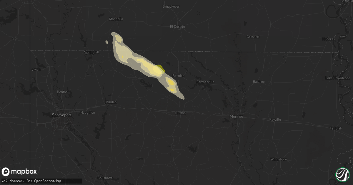 Hail map in Dubach, LA on August 28, 2025
