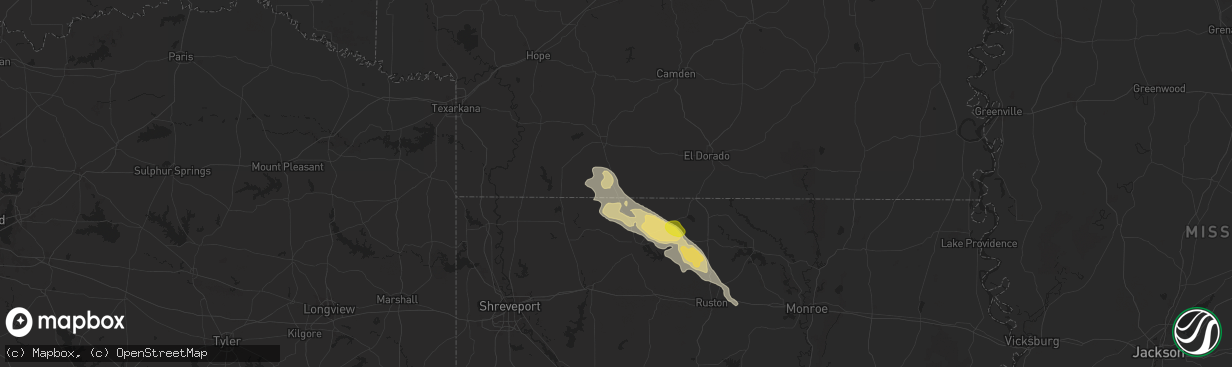 Hail map in Emerson, AR on August 28, 2025