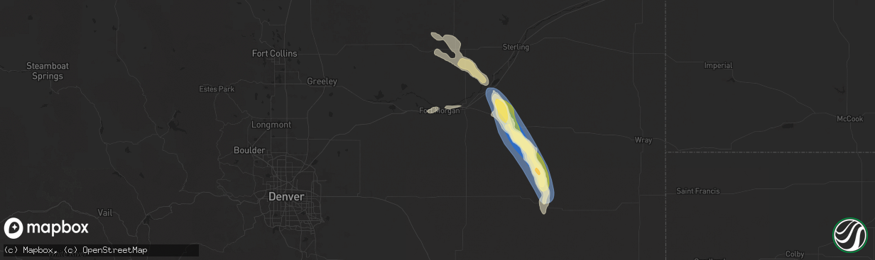 Hail map in Fort Morgan, CO on August 28, 2025
