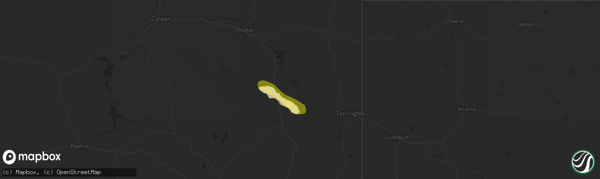 Hail map in Guernsey, WY on August 28, 2025