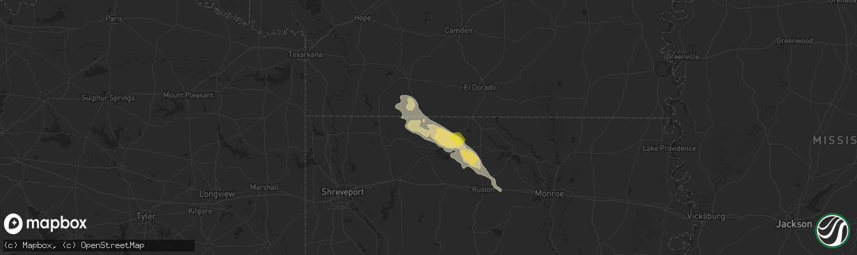 Hail map in Haynesville, LA on August 28, 2025