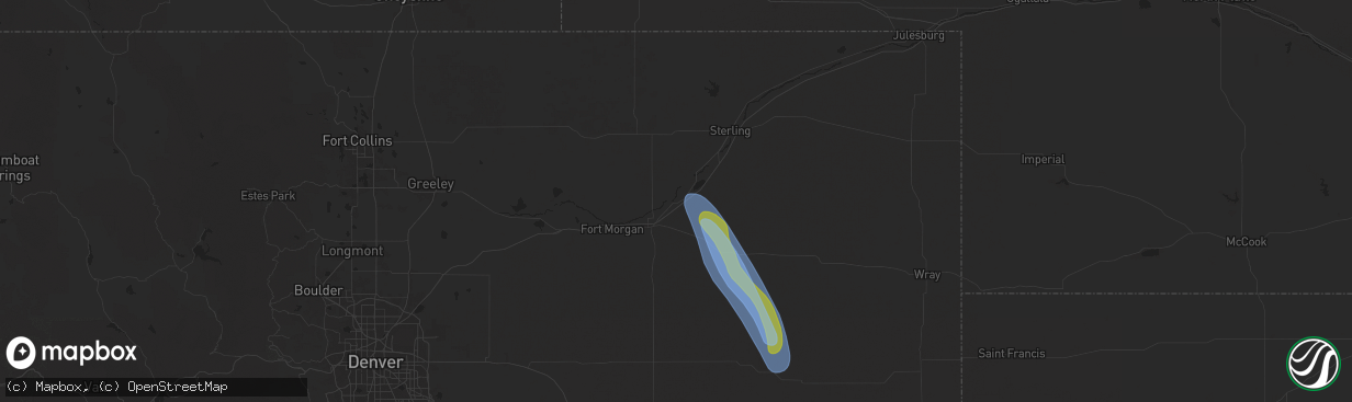 Hail map in Hillrose, CO on August 28, 2025