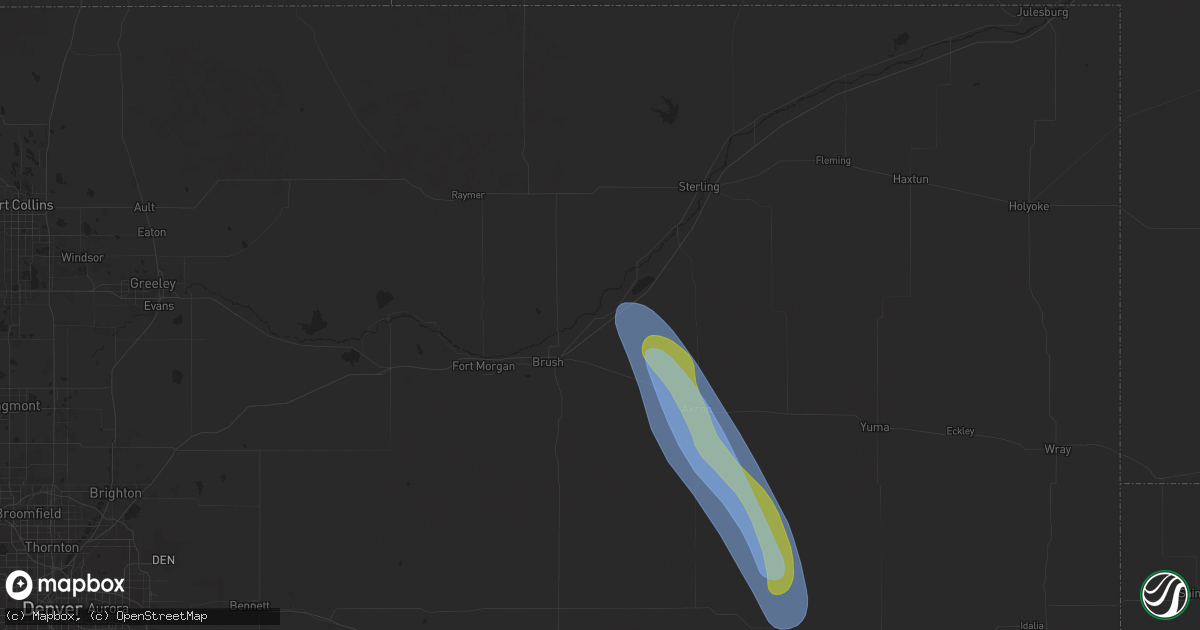 Hail map in Hillrose, CO on August 28, 2025