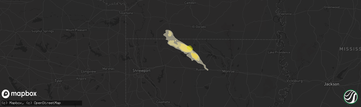 Hail map in Homer, LA on August 28, 2025