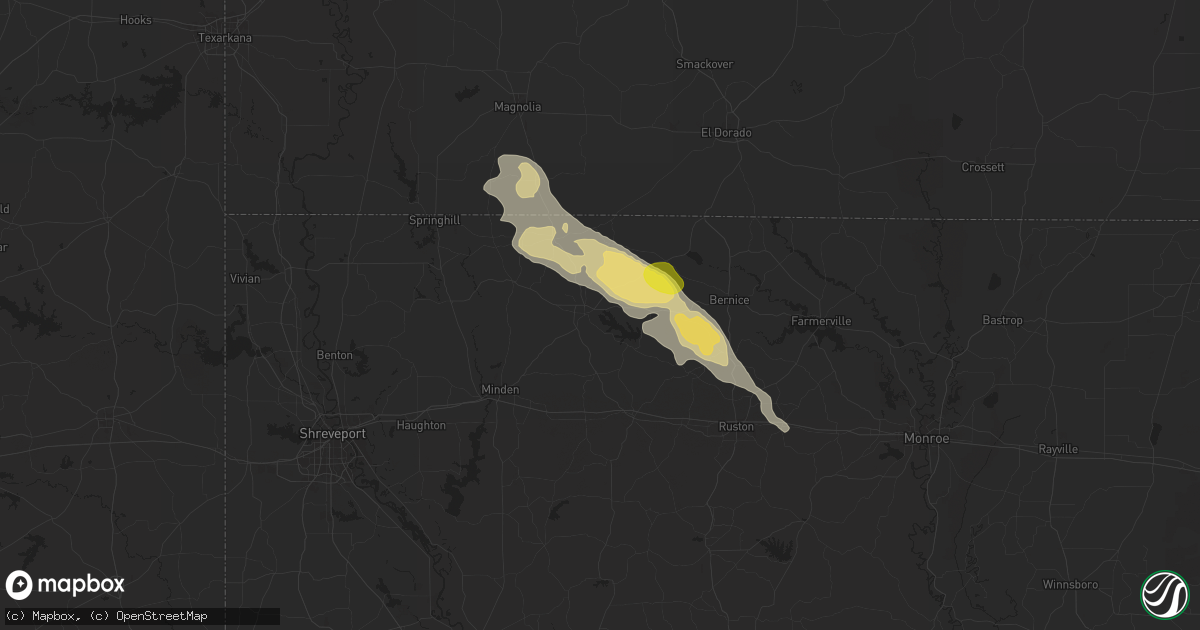 Hail map in Homer, LA on August 28, 2025