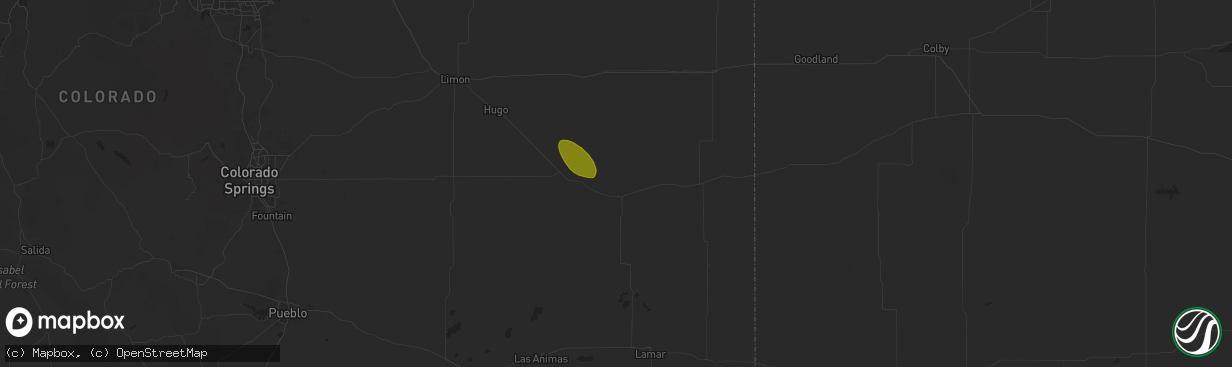 Hail map in Kit Carson, CO on August 28, 2025