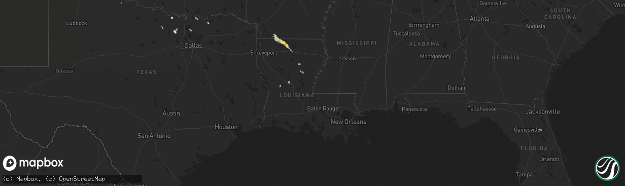 Hail map in Louisiana on August 28, 2025