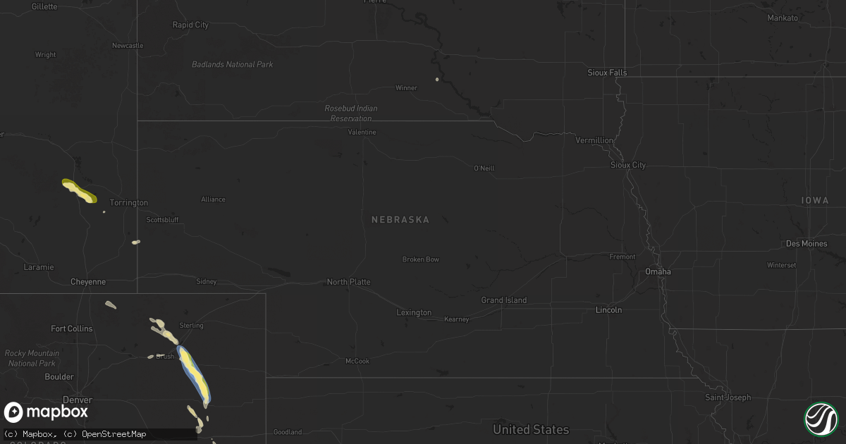 Hail map in Nebraska on August 28, 2025