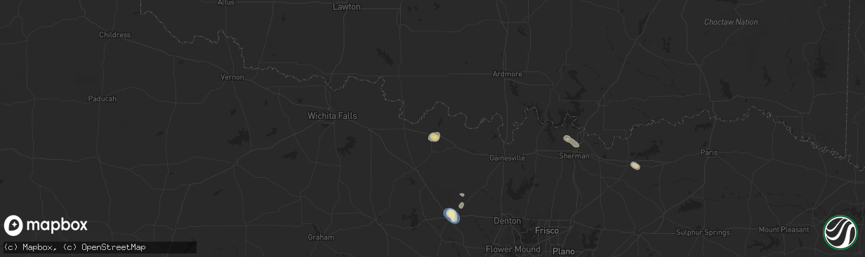 Hail map in Nocona, TX on August 28, 2025