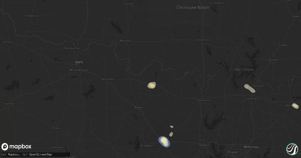 Hail map in Nocona, TX on August 28, 2025