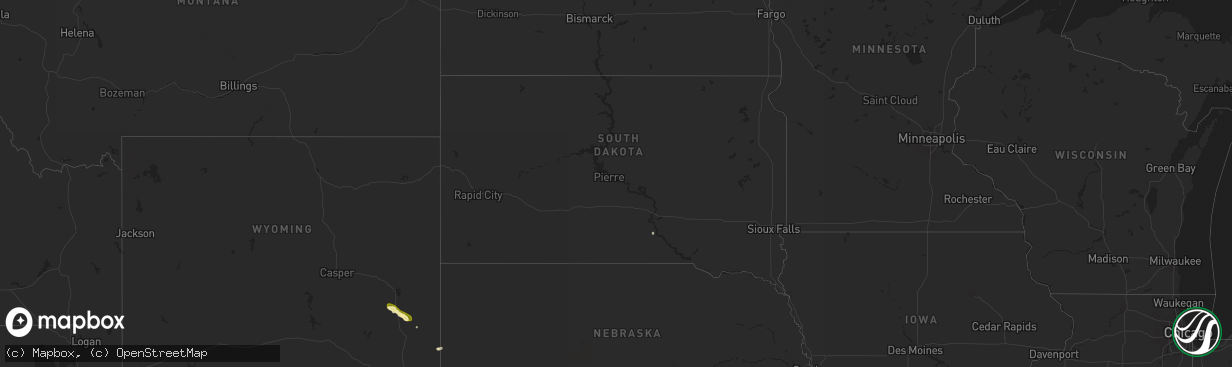 Hail map in South Dakota on August 28, 2025