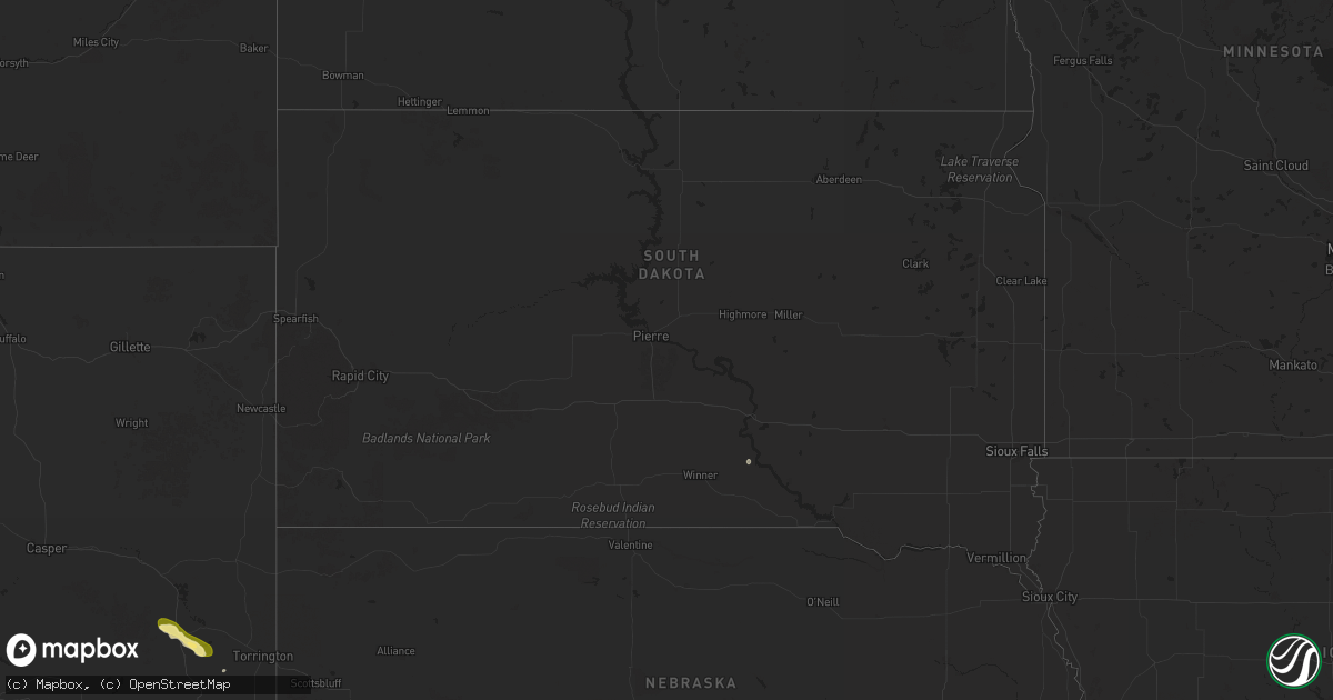 Hail map in South Dakota on August 28, 2025