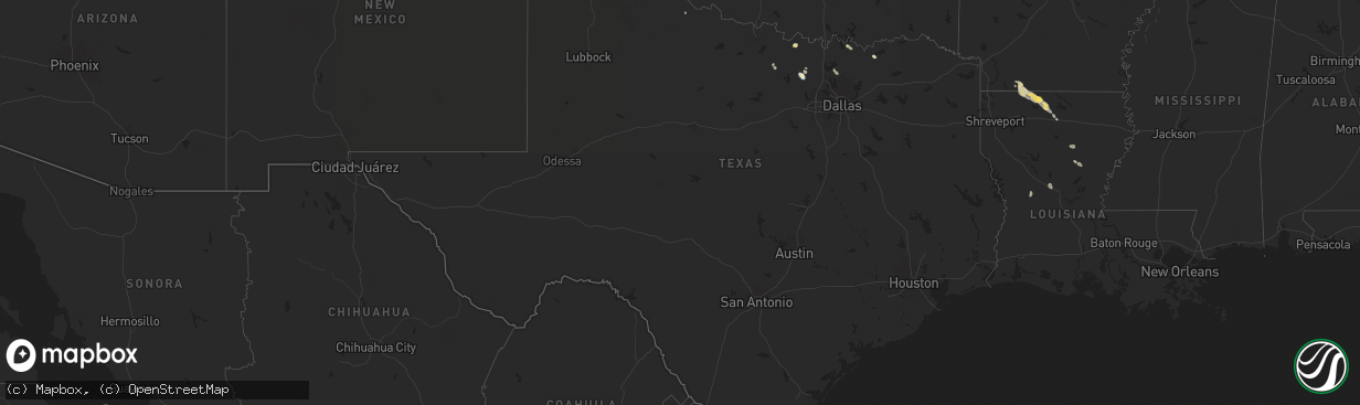 Hail map in Texas on August 28, 2025