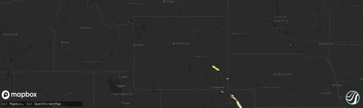 Hail map in Wyoming on August 28, 2025