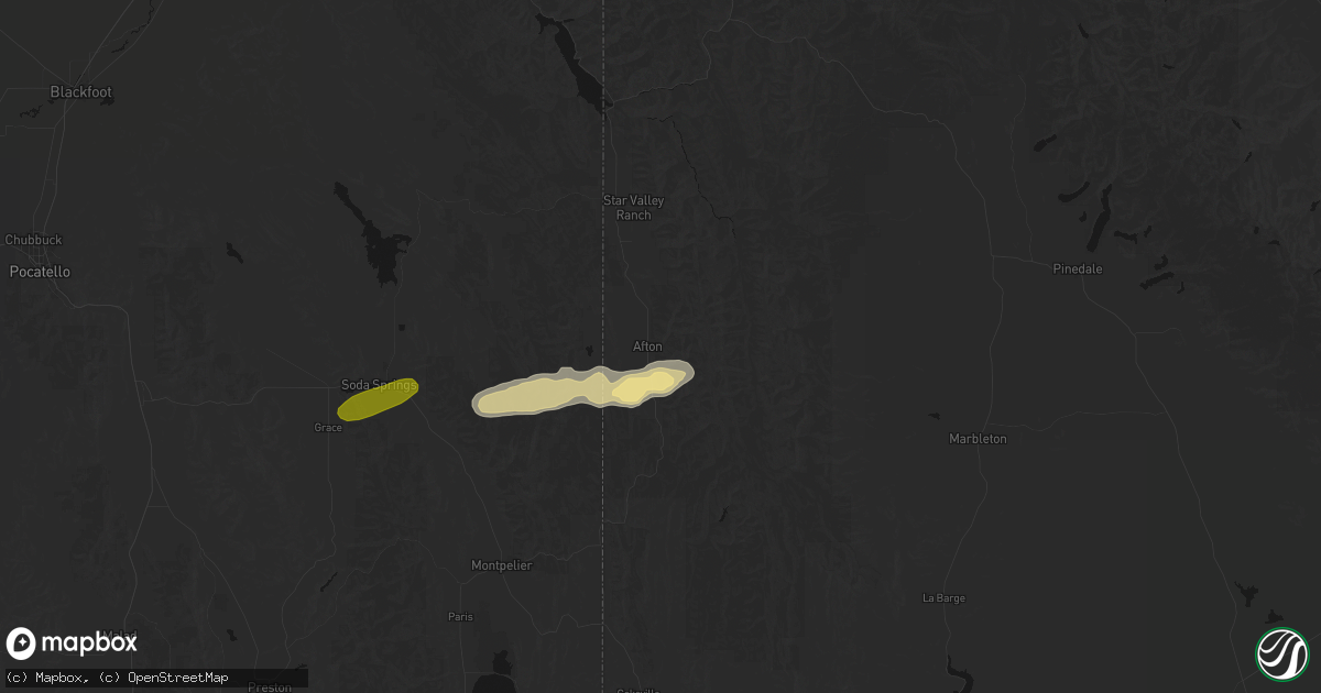 Hail map in Afton, WY on August 28, 2026