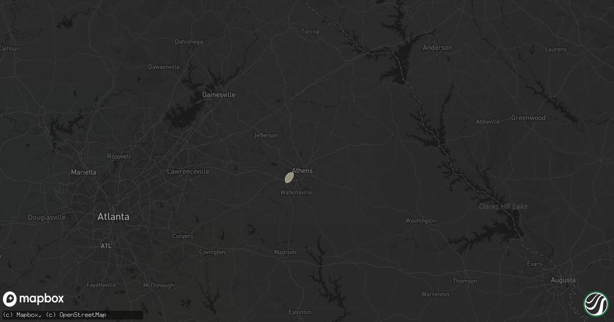 Hail map in Athens, GA on August 28, 2026