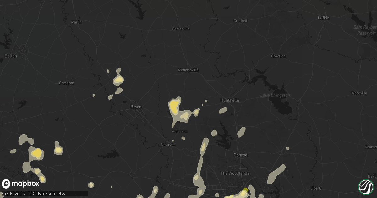 Hail map in Bedias, TX on August 28, 2026