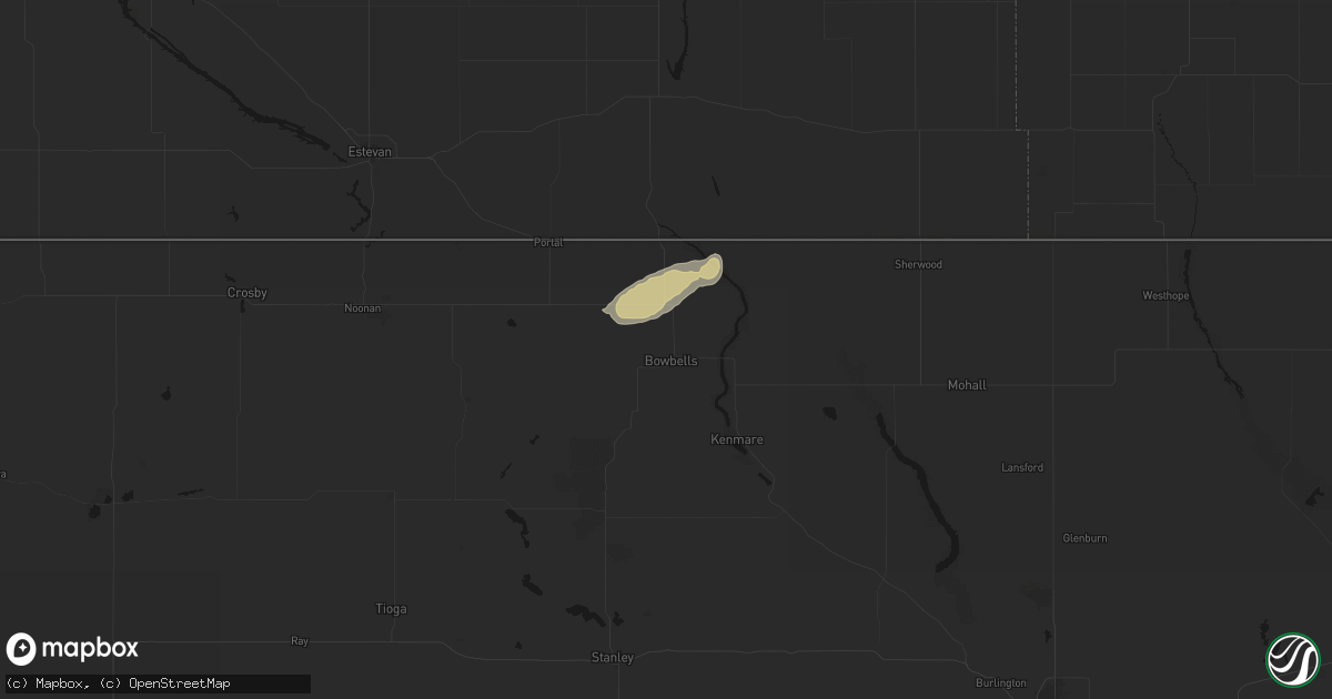 Hail map in Bowbells, ND on August 28, 2026