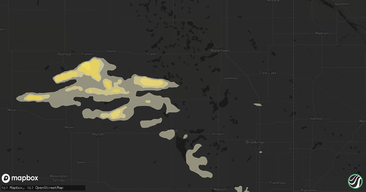 Hail map in Bryant, SD on August 28, 2026