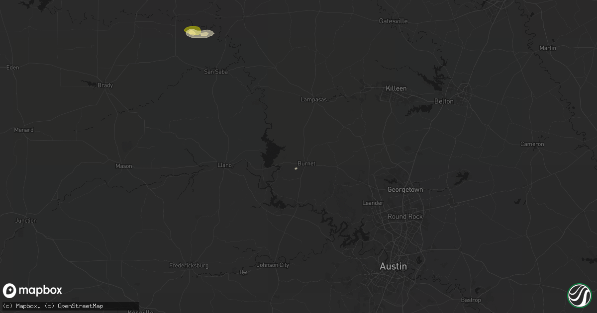 Hail map in Burnet, TX on August 28, 2026
