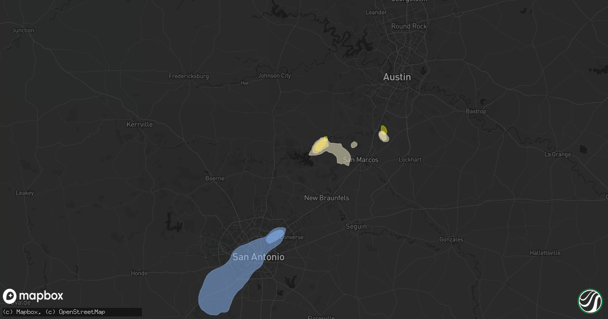Hail map in Canyon Lake, TX on August 28, 2026
