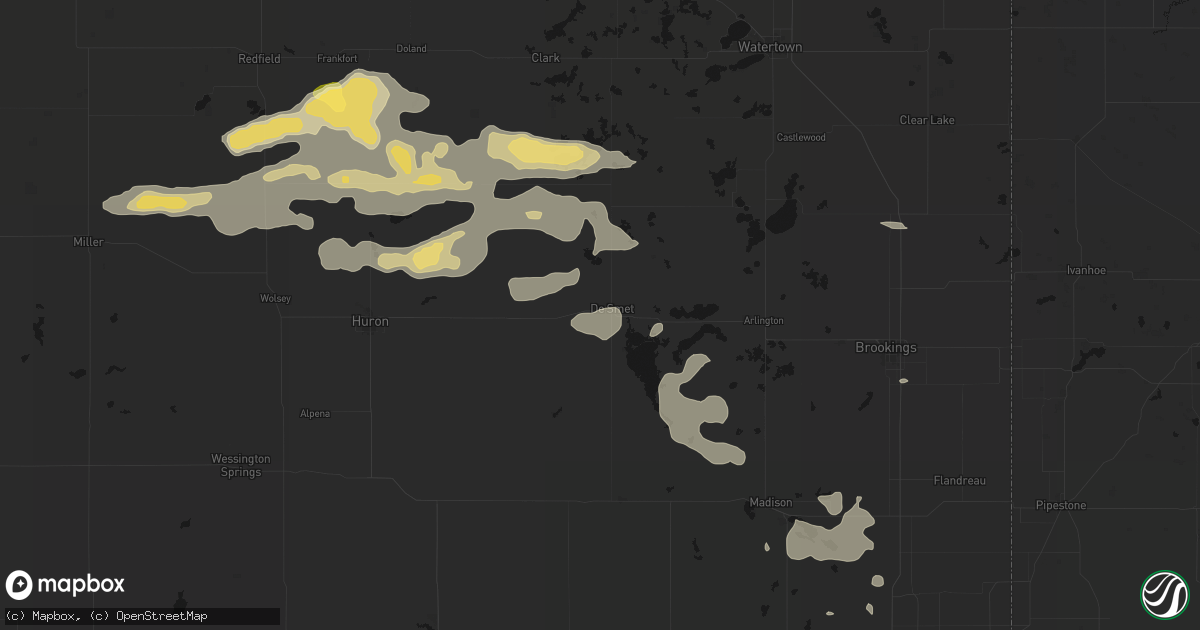 Hail map in De Smet, SD on August 28, 2026