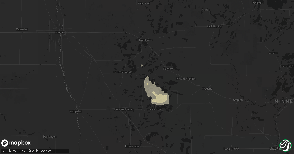 Hail map in Dent, MN on August 28, 2026