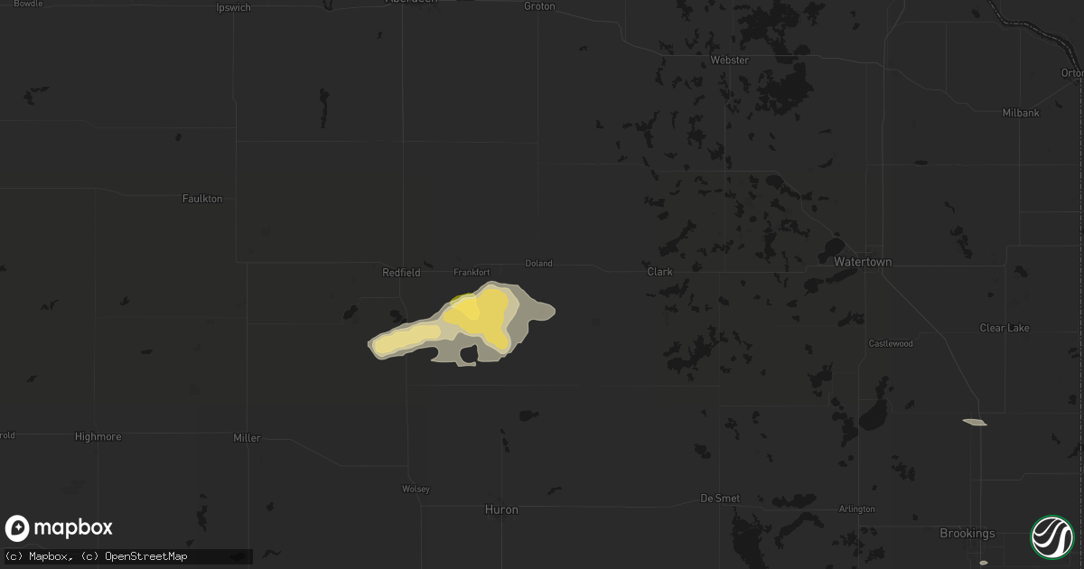 Hail map in Doland, SD on August 28, 2026