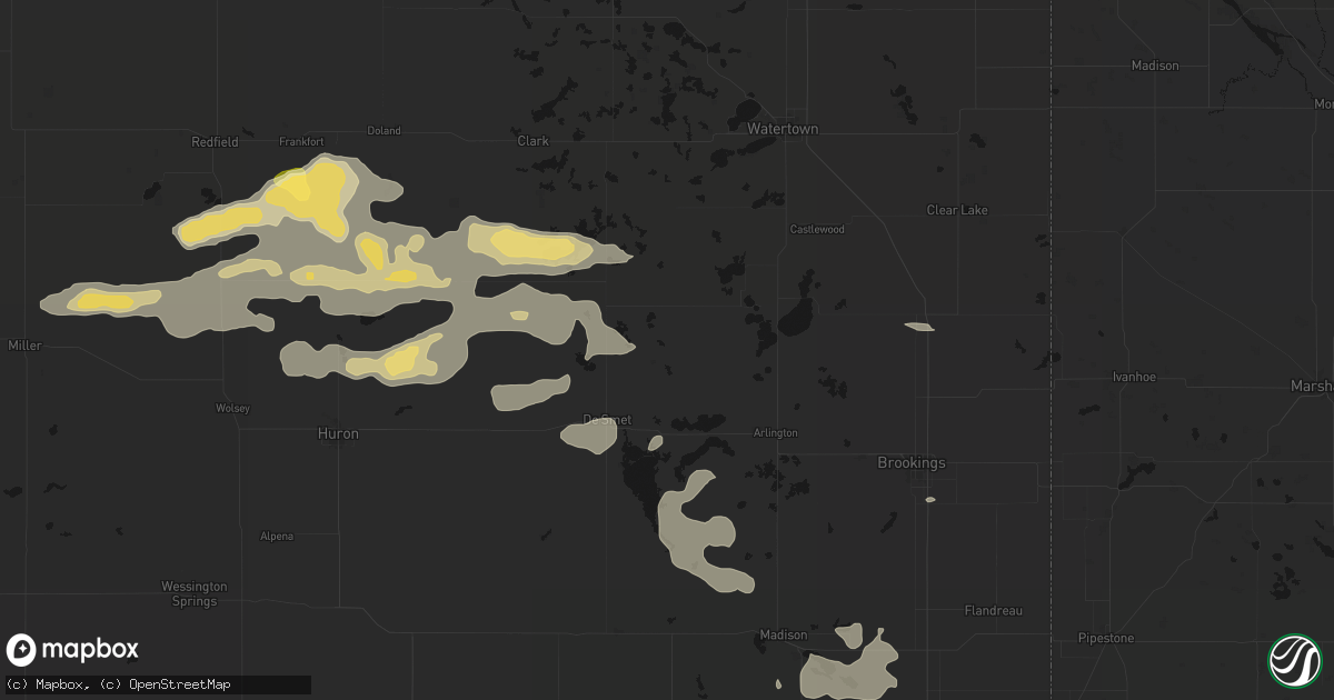 Hail map in Erwin, SD on August 28, 2026