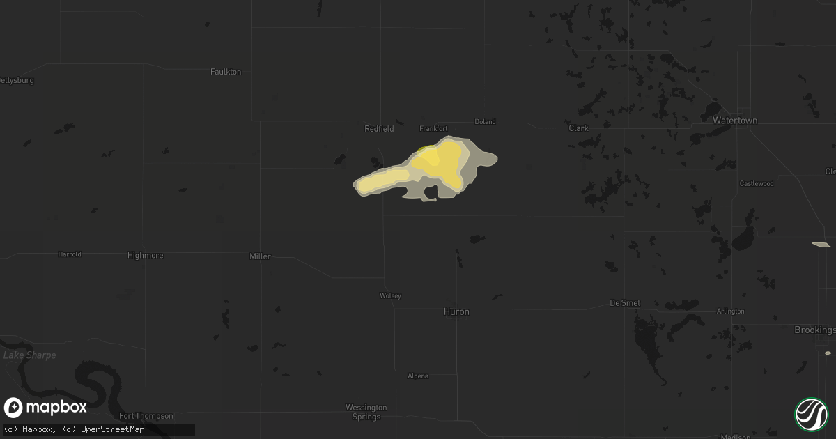 Hail map in Hitchcock, SD on August 28, 2026