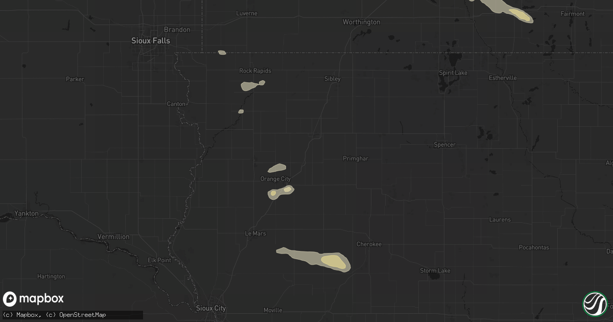 Hail map in Hospers, IA on August 28, 2026
