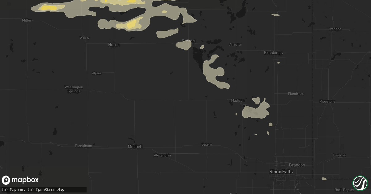 Hail map in Howard, SD on August 28, 2026
