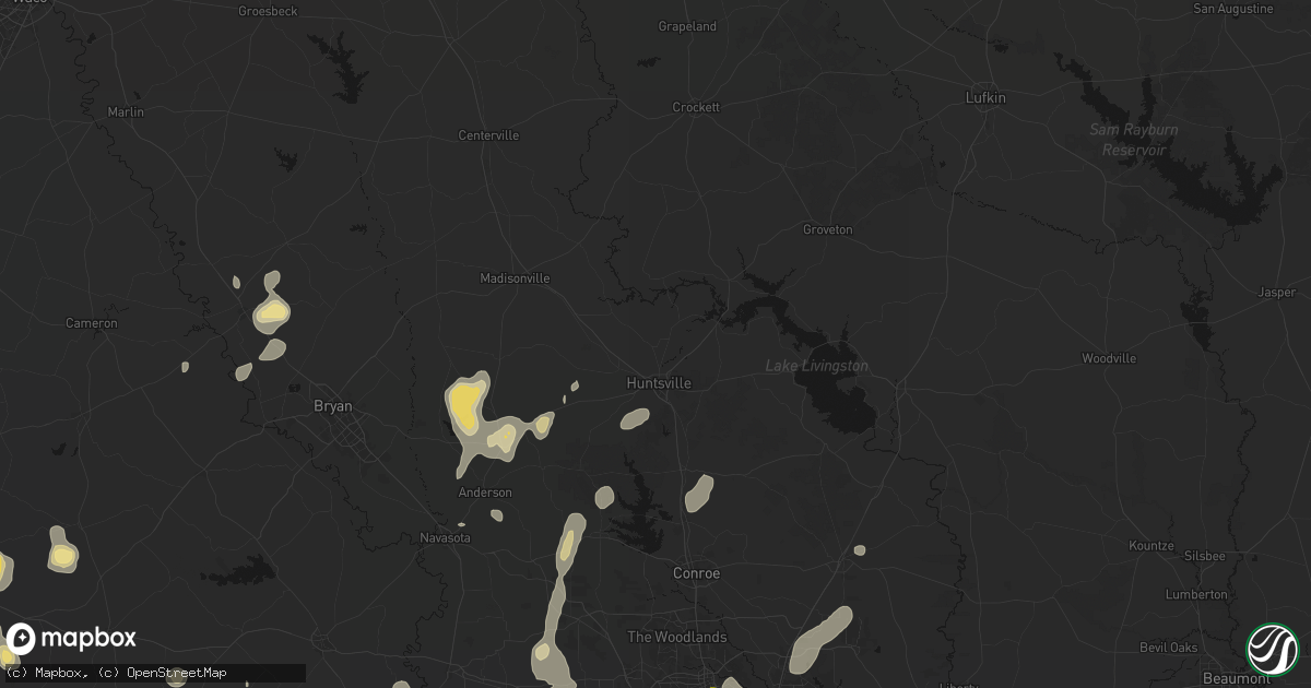 Hail map in Huntsville, TX on August 28, 2026