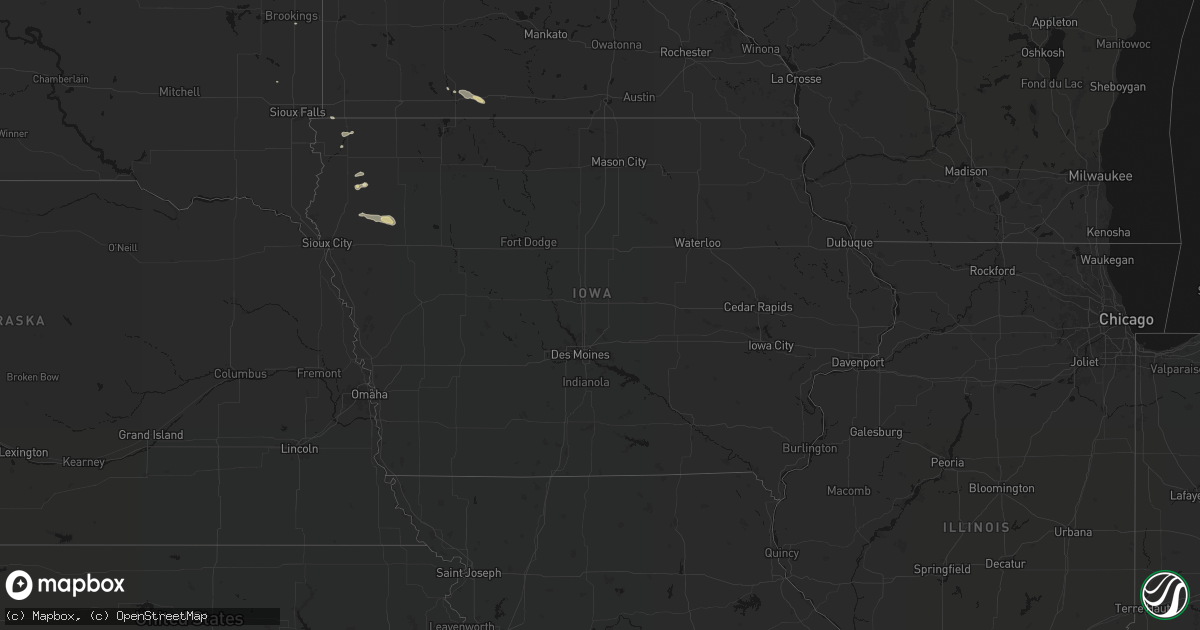 Hail map in Iowa on August 28, 2026