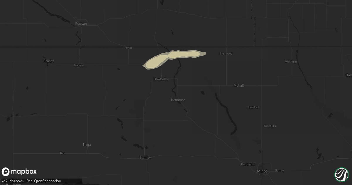 Hail map in Kenmare, ND on August 28, 2026