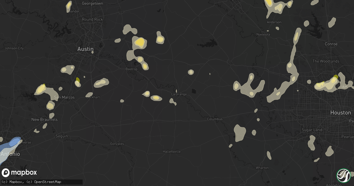 Hail map in La Grange, TX on August 28, 2026